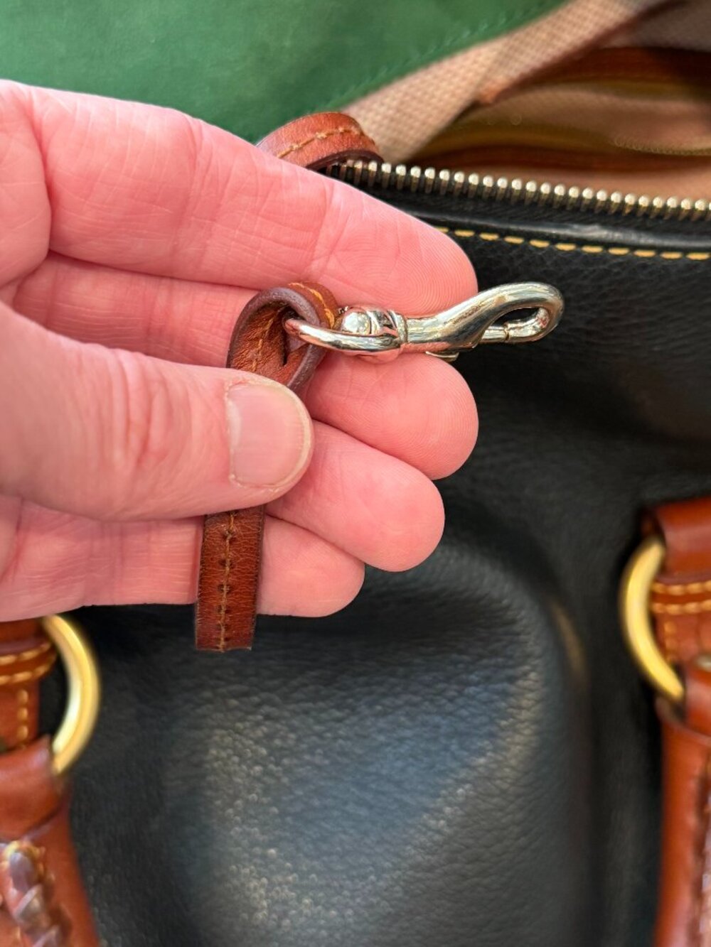 Dooney & Bourke Vintage Pebble Leather Satchel Bag | Black/Tan - Picture 13 of 16